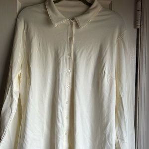 Isaac Mizrahi Live! Essentials Pima Cotton Button Front Top Large Ivory New